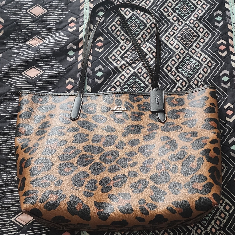Coach Brown and Black Leopard Print Tote
